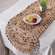 Madhu International Jute Table Runner - Rustic Handwoven Table Cover Made from Natural Jute Fiber - Intricate Boho Woven Mantelpiece for Office, Coffee Table, Dining Table, Hallway, Entryway - 13x36