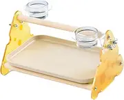 Cockatiel Standing Perch, Parrot Exercise Play Perch with Food Cups, Playstand with Removable Tray for Conures Lovebirds Parrots Parakeets Finches Birds
