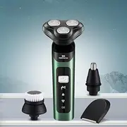4-in-1 Electric Shaver, USB Rechargeable Shaver with Beard Trimmer, Facial Cleaning Brush, Nose Hair Trimmer, sideburns Cutter, Green