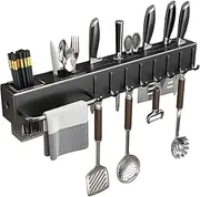 Knife Block, CASONNIK Wall Mounted Multi-Purpose Knife Holder, Space Saver Knives Storage, with 8 Removable Hook,Gunmetal Grey