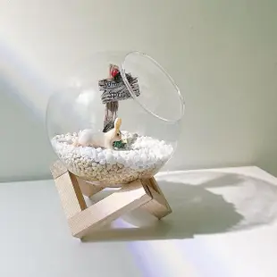 【野思】辦公室小物 兔子圓球微景觀套組 生態瓶(全套12cm圓球含架、介質、擺飾)