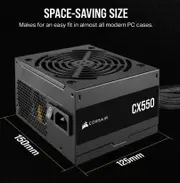 Corsair 550W CX Series, 80 PLUS Bronze Certified, Up to 88% Efficiency, Compact 125mm design easy fit and airflow, ATX PSU 2023