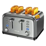 Grey Toaster 4 Slice, Dual Independent Controls, Extra Wide Slot Toasters for...