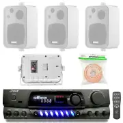 White 4" In/Out Door Speakers, 50 Feet Speaker Wire, AM FM Pyle Receiver
