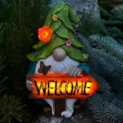 Garden Gnome - Solar Gnome Figurine with Welcome Sign - 9.1 Inch Decor