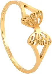 [TENDYCOCO] Finger Ring Hollow Butterfly Ring Stainless Steel Finger Ring Promise Statement Ring Jewelry Decoration for Women Girls 1.8cm