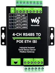 Waveshare 4-Ch RS485 to RJ45 Ethernet Serial Server, 4 Channels RS485 Independent Operation, Rail-Mount Industrial Isolated Serial Module, Modbus Gateway, PoE Ethernet Port