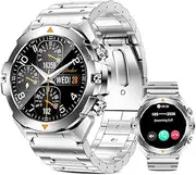 Smart Watch for Men Metal Band with 2.01" D01 HD Full Touch Screen Infinite Display AMOLED, Answer/Make Call, IOS and ANDROID Compatible, IP68 Waterproof, Health Monitors, 100+ Sports Modes (Silver)
