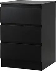 OIKITURE Bedside Table 3-Drawers with Thick Board, Nightstand Storage Cabinet with Coated Runners, Side Table Modern for Hallway, Bedroom and Living Room, Black