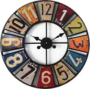 DNGDD Large 23in/60cm Round Retro Metal Wall Clock, Silent, Waterproof, Indoor/Outdoor