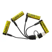 4 Pack NITECORE NH2400 1.5V 2400mAh USB-C Charging AA Battery with 4-split Charging Cable Rechargeable Li-ion Batteries