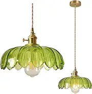 HJXDtech Industrial Vintage Pendant Lamp Glass Lotus Lampshade Pendant Light Retro E27 Brass Finish Pendant Lamp Ceiling Light (Green)