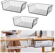 Xinghonyac 3 Pcs Under Shelf Basket, Under Shelf Storage Basket, Dormitory & Office Desk Kitchen Storage Rack Multifunctional Hanging Basket for Kitchen, Bedroom, Closet, Pantry (Black)