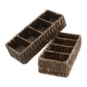 Set of 2 Storage Baskets with 4 Sections, Wicker Bathroom Organizers, Espresso