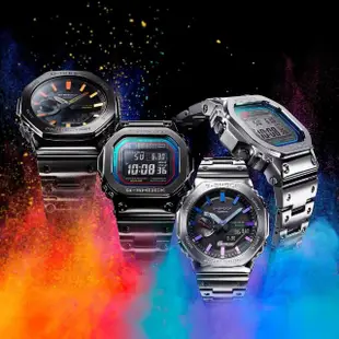 【CASIO 卡西歐】G-SHOCK 彩虹光譜 太陽能智慧藍芽 全金屬八角形雙顯錶-黑(GM-B2100BPC-1A 防水200米)