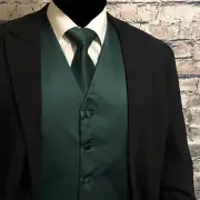 Dark Forest Green Solid Tuxedo Suit Dress Vest Waistcoat & Neck tie Wedding Prom