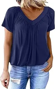 [Generic] Ladies Tunic Tops T Shirts Short Sleeve V Neck Tops Tshirts Long Sleeve Plain Shirt Women