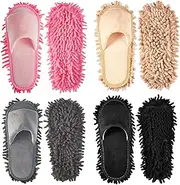 [Jecery] 4 Pairs Microfiber Slipper Cleaning Mop Slippers Men Women House Mop Slipper Washable Detachable Mopping Slippers for Office Kitchen Floor Dust Cleaning Tool