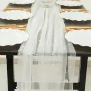 48"x120" White Sheer Tulle TABLE RUNNER Faux Pearls Party Events Decorations