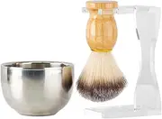 Labymos Men's Shaving Brush Set, 3 in 1 Synthetic Shaving Brush with Acrylic Stand and Steel Bowl