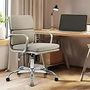 Furb Eames Fabric Office Chair with Adjustable Tilt Function, Lumbar Support Office Desk Chair, Adjustable Height Swivel Chair with Silver Armrests and Legs for Home （Beige）