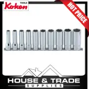 Ko-Ken Socket Set on Rail 10 Piece 1/2"Dr 3/8"-15/16"AF DEEP Koken KORS4300A/10