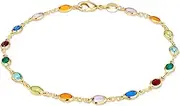 [Barzel] 18K Gold Plated Gold and Multi Color Crystal Baguette Anklet