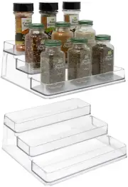 3-Tier Plastic Spice Rack - Cabinet Shelf Organizer for Kitchen Pantry (2-Pack)