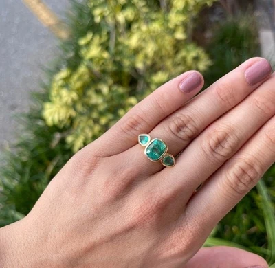Solid 18k Gold Natural Certified Zambia Emerald Ring Gold Emerald 18k Gold Ring