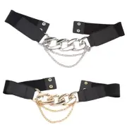 Women Chain Waist Belt Stretchy Cinch Belt Vintage Elastic Button Dress Belts