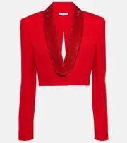 [Area] Area Crystal-embellished cropped wool blazer AU 14 red