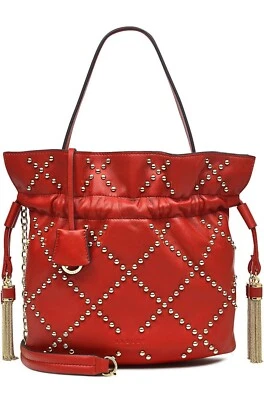 Genuine Radley Red Soft Leather 'Sunny Rise Stud’ Drawstring Crossbody Bag BNWT