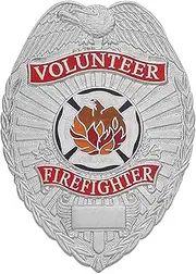[Smith & Warren] Volunteer Firefighter Metal Badge, Eagle Top, Silver Finish for Uniform Wear, Medium, Metal Silver Nickel Brass, no gemstone