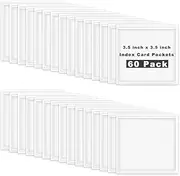 60 Pack Self Adhesive Label Holder, Clear Label Pockets Index Card Pockets Card Holder Shelf Label Holder for Organizing and Protecting (3.5 x 3.5 inches)