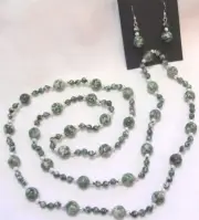 33" HAND KNOTTED TREE AGATE GEMSTONE BEADED NECKLACE & EARRING SET