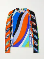 [PUCCI] PUCCI - Crystal-embellished Printed Stretch-satin Top - Blue - small small Blue