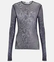[Jean Paul Gaultier] Jean Paul Gaultier Crystal-embellished printed mesh top AU 8 blue