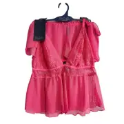 Rachel Roy Soft Cup CamiDoll 2 Piece Lingerie Set NWT Size L Boy Shorts Fuschia
