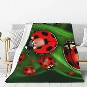 Flannel Throw Blanket, Red Ladybug Blankets for Couch Washable Lightweight Blanket for Bed Soft Fleece Blanket 80"x60" Air Conditioning Blanket Warm Plush Blankets for All Season