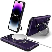LHNUNP Magnetic Stand for iPhone 12 Pro Max Case [Compatible with MagSafe] [Military Grade Protection] Ring Holder & Built-in Camera Heavy Duty Shockproof Magnet Kickstand Case, Purple