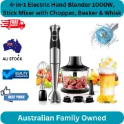 4-in-1 Electric Hand Blender 1000W, Stick Mixer with Chopper, Beaker & Whisk