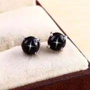 Black Star Sapphire Stud Minimalist Earrings Boho Jewelry Christmas Gifts
