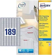 Avery J8658-25 Self-Adhesive Mini Filing Labels, 189 Labels Per A4 Sheet