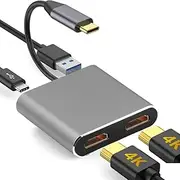 Blutech USB C Hub ZS-SG4T1HD2 4-in-1 Type-C to Dual HDMI + USB 3.0 Port + Type-C PD Charging Port Multi-Functional HD Dock Adapter Multifunctional Type C Laptop Adapter (Color : Grey)