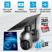 Elinz 4G LTE Cellular Security Camera 3MP 2K Resolution PTZ Outdoor IP65 Solar Battery Powered CCTV 32GB ALDI Sim