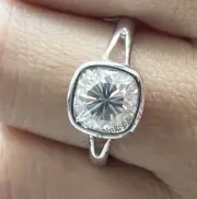 6 mm Cushion Cut Moissanite Split Band Engagement Ring Solitaire Bezel Set Ring