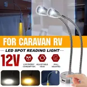 2PCS 12V LED Spot Reading Lights Switch Interior Flexible USB For Camper Caravan