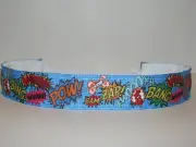 Lt Blue SuperHero POW BANG Nonslip Headband adjustable Sweaty Sports Hair Bands