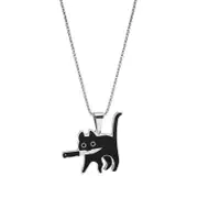 2023 Hip Hop Titanium Steel Killer Cat Necklace For Women Men Cute Punk Retro Doodle Black Cat Pendant Chain New Jewelry Gift
