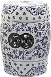 (Blue and White Painting) - Safavieh Castle Garden's Collection Glazed Ceramic Blue and White Painting Tao Garden Stool